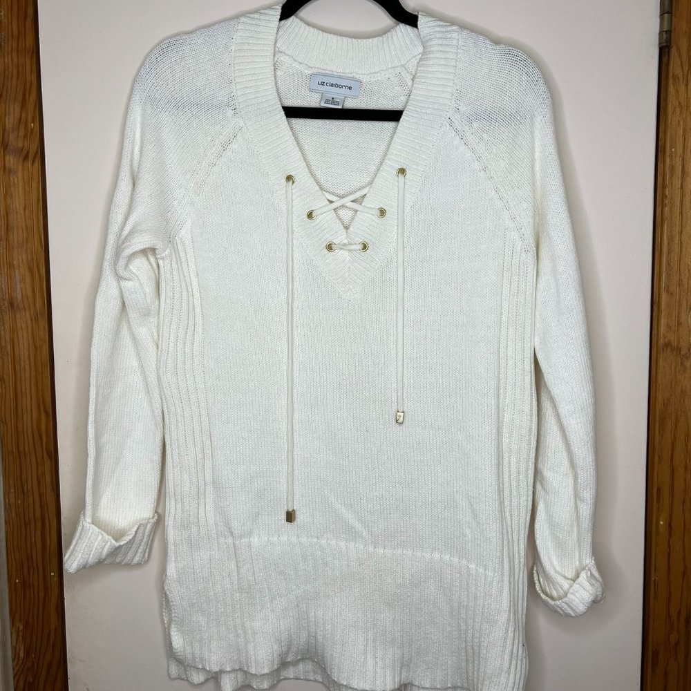 Small Liz Claiborne V-Neck Sweater White